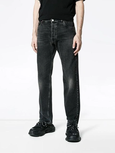 Shop Balenciaga Bal Destroyed Hem 5 Pocket Jeans - Black