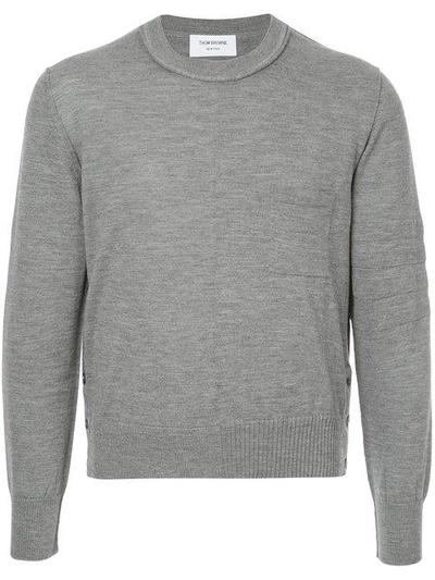 Shop Thom Browne Crewneck Pullover With Inside Out Grosgrain Patch Pocket In Fine Merino Wool