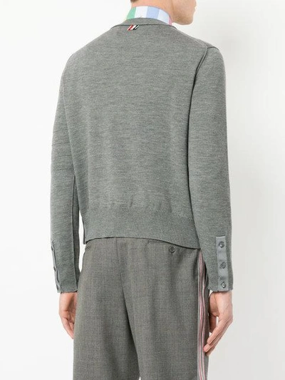 Shop Thom Browne Crewneck Pullover With Inside Out Grosgrain Patch Pocket In Fine Merino Wool
