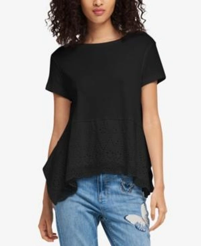 Shop Dkny Cotton Eyelet Top In Black