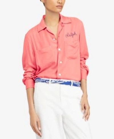 Shop Polo Ralph Lauren Embroidered Twill Shirt In Red