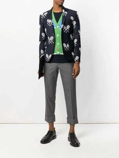Shop Thom Browne High Armhole Single Breasted Sport Coat In Super 120's Twill With Broderie Anglaise Tenn In Blue