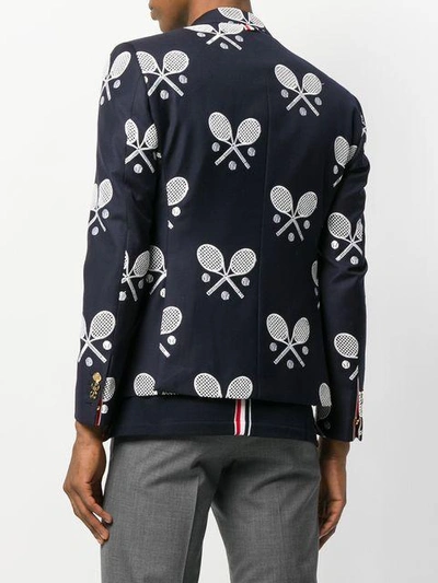 Shop Thom Browne High Armhole Single Breasted Sport Coat In Super 120's Twill With Broderie Anglaise Tenn In Blue