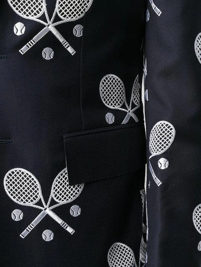 Shop Thom Browne High Armhole Single Breasted Sport Coat In Super 120's Twill With Broderie Anglaise Tenn In Blue