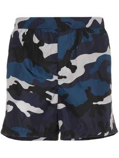 Shop Valentino Camouflage Swim Shorts In Blue