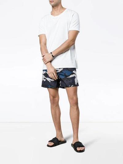 Shop Valentino Camouflage Swim Shorts In Blue