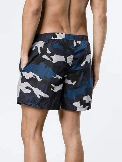 Shop Valentino Camouflage Swim Shorts In Blue