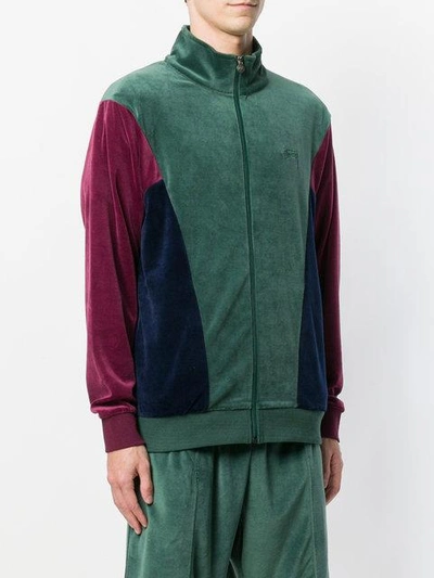 Velour Paneled Track Jacket In Green