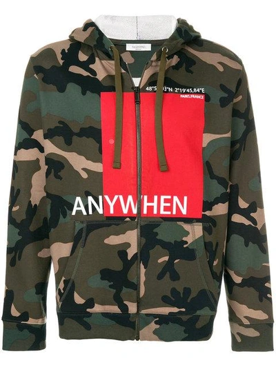 Shop Valentino Anywhen Printed Camouflage Hoodie In Green