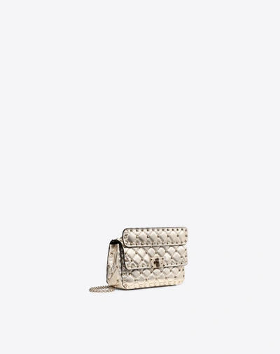 Valentino Garavani Small Rockstud Spike Metallic Bag In Platinum