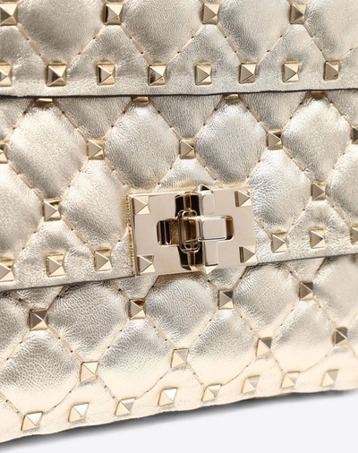 Shop Valentino Garavani Small Rockstud Spike Metallic Bag In Platinum