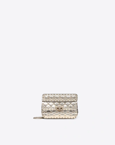 Shop Valentino Garavani Small Rockstud Spike Metallic Bag In Platinum