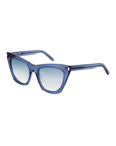 Shop Saint Laurent Kate Square Cat Eye Sunglasses In Blue