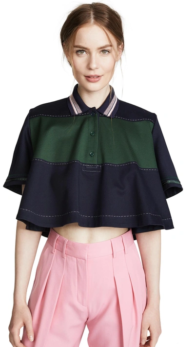 Shop Carven Cropped Polo Top In Abysse