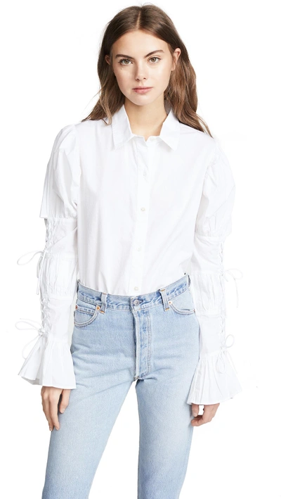 Shop Frame Lace Up Long Sleeve Shirt In Blanc