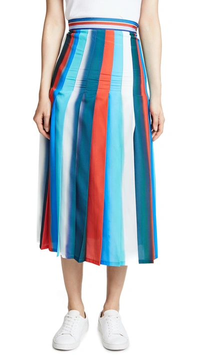 Shop Stella Jean Vertical Stripe Midi Skirt In Red/blue/tea