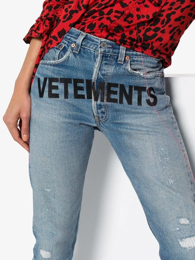 Shop Vetements Logo-print Straight Jeans In Blue