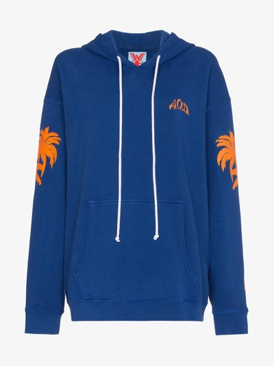 Shop Adaptation Palm Print Hooded Sweatshirt In Blue