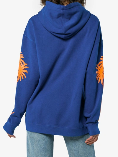 Shop Adaptation Palm Print Hooded Sweatshirt In Blue