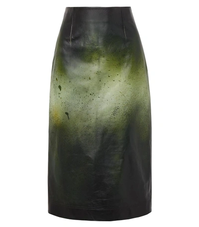 Shop Calvin Klein 205w39nyc Green Printed Glossed Leather Midi Skirt