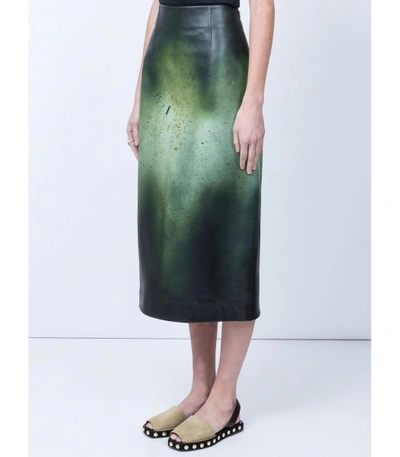 Shop Calvin Klein 205w39nyc Green Printed Glossed Leather Midi Skirt