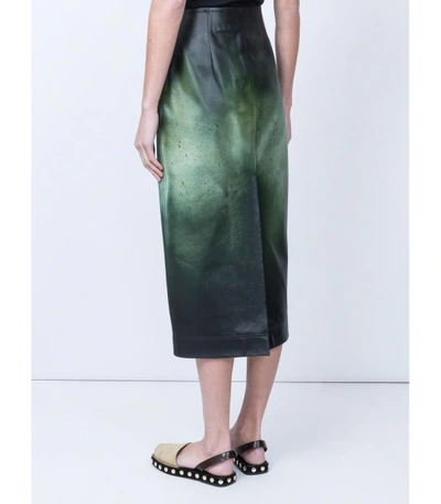 Shop Calvin Klein 205w39nyc Green Printed Glossed Leather Midi Skirt
