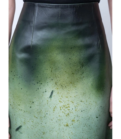 Shop Calvin Klein 205w39nyc Green Printed Glossed Leather Midi Skirt