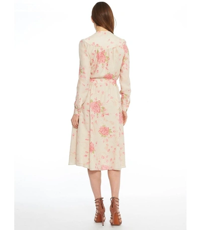 Shop Valentino Pink/beige Rose Print Silk Midi Dress