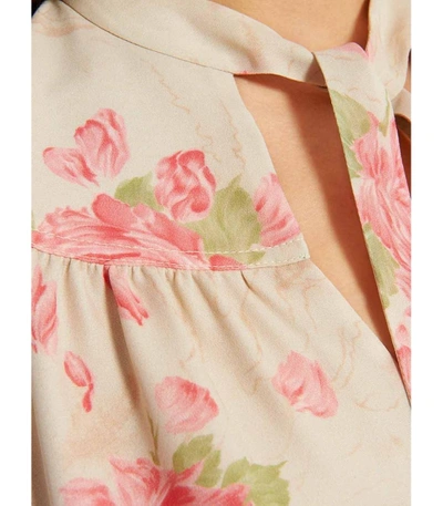 Shop Valentino Pink/beige Rose Print Silk Midi Dress