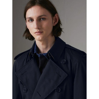 Shop Burberry Painted Vintage Check-lined Gabardine Trench Coat In Ink Blue