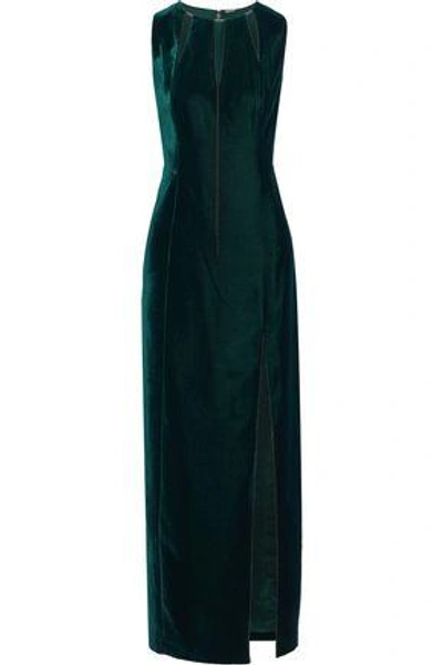 Shop Elie Tahari Woman Jemra Chain-embellished Cutout Velvet Maxi Dress Emerald
