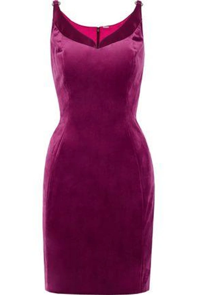 Shop Elie Tahari Woman Rena Satin-trimmed Velvet Mini Dress Magenta