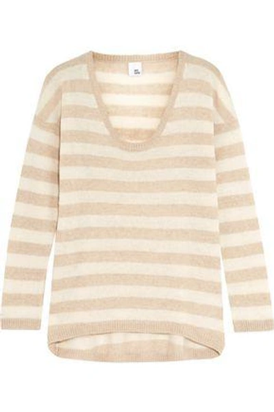 Shop Iris & Ink Striped Cashmere Sweater In Beige