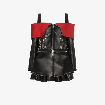 Shop Alexander Mcqueen Stud Embellished Off The Shoulder Leather Jacket In Black