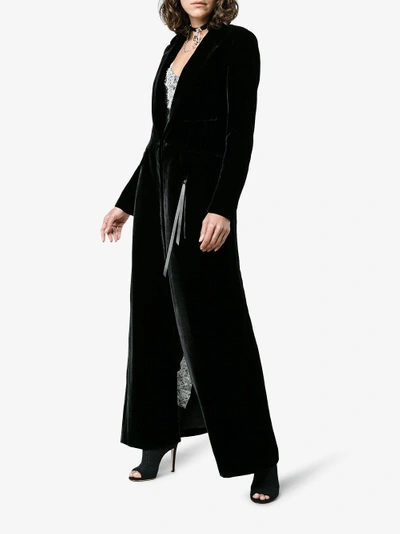 Shop Olivier Theyskens Silk Blend Velvet Long Sleeve Maxi Coat In Black