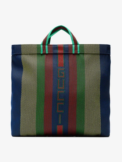 Shop Gucci Multicoloured Logo Stripe Tote