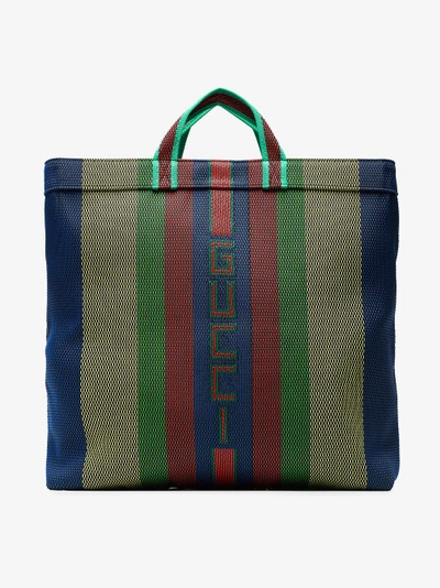 Shop Gucci Multicoloured Logo Stripe Tote