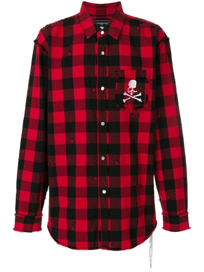 Shop Mastermind Japan Skull Print Checked Shirt In Red