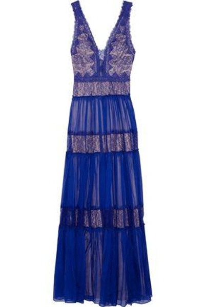 Shop Catherine Deane Jana Paneled Chantilly Lace And Silk-chiffon Gown In Royal Blue