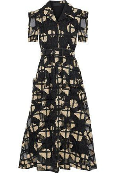Shop Co Woman Belted Embroidered Organza Midi Dress Black