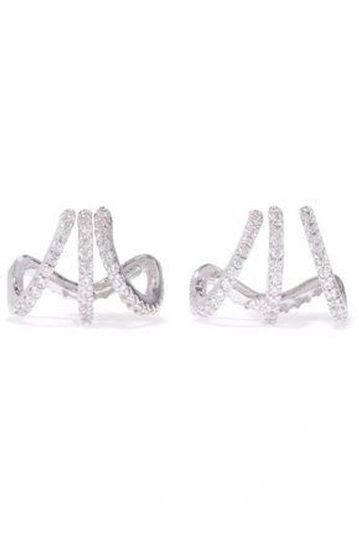Shop Kenneth Jay Lane Woman Silver-tone Crystal Earrings Silver