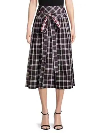 Shop Marc Jacobs Academy Belted Plaid A-line Midi Skirt In Black Multi