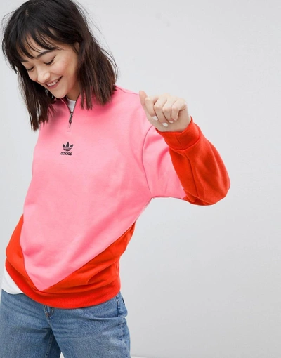 Shop Adidas Originals Colorado Paneled Half Zip Sweatshirt In Pink - Pink