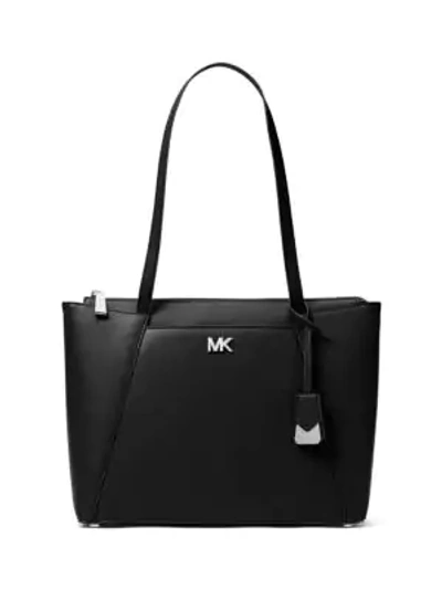 Shop Michael Michael Kors Maddie Medium Leather Tote In Black