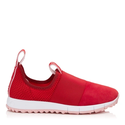 Shop Jimmy Choo Oakland/f Red Mesh And Suede Trainers In Red/rosewater