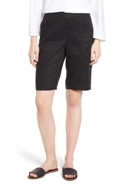 Shop Eileen Fisher Organic Linen City Shorts In Black