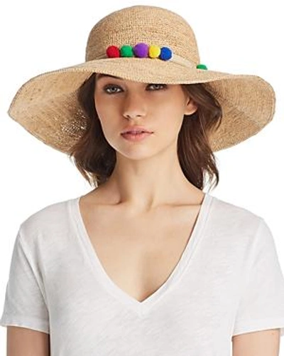 Marzi Pom-pom Trim Floppy Straw Sun Hat In Natural/multi