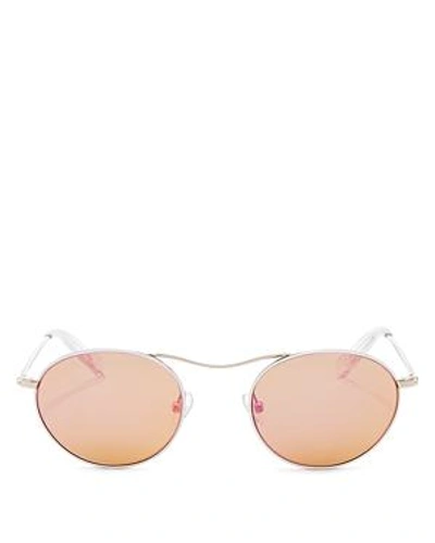 Shop Kendall + Kylie Kendall And Kylie Women's Tasha Mirrored Round Sunglasses, 49mm In White/rose Gold