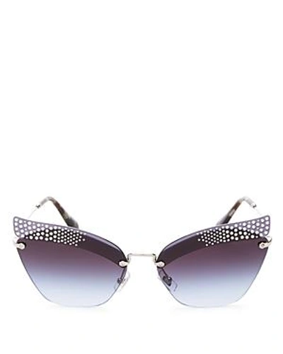 Shop Miu Miu Women's Embellished Cat Eye Sunglasses, 63mm In Dark Blue Transparent/violet Gray