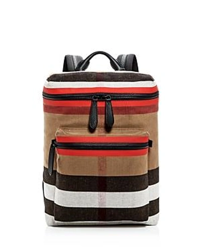 Shop Burberry Donny Canvas Check Backpack In Khaki/red